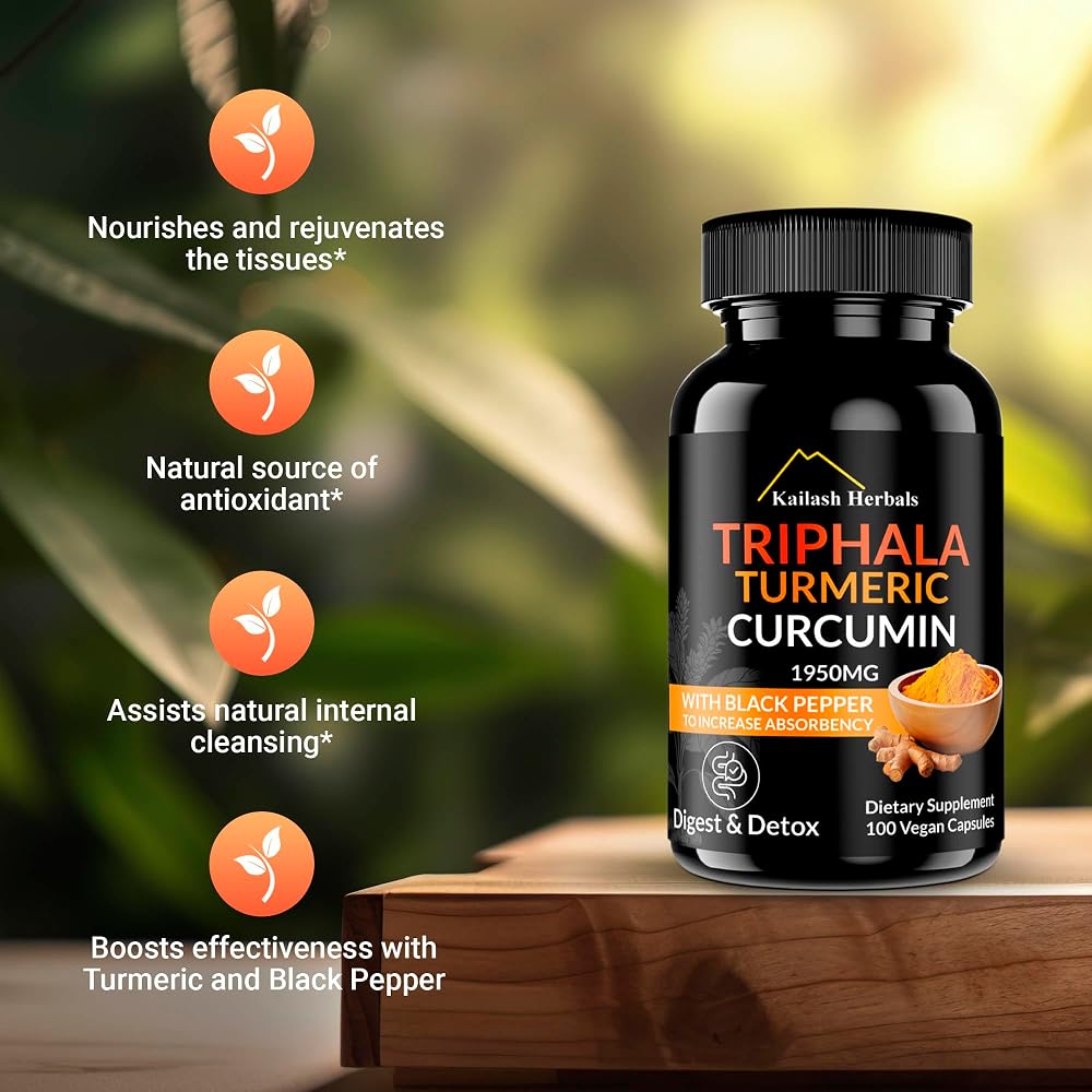 Kailash Herbals Triphala Turmeric Curcumin 1950mg - 100 Vegan Capsules - image 2