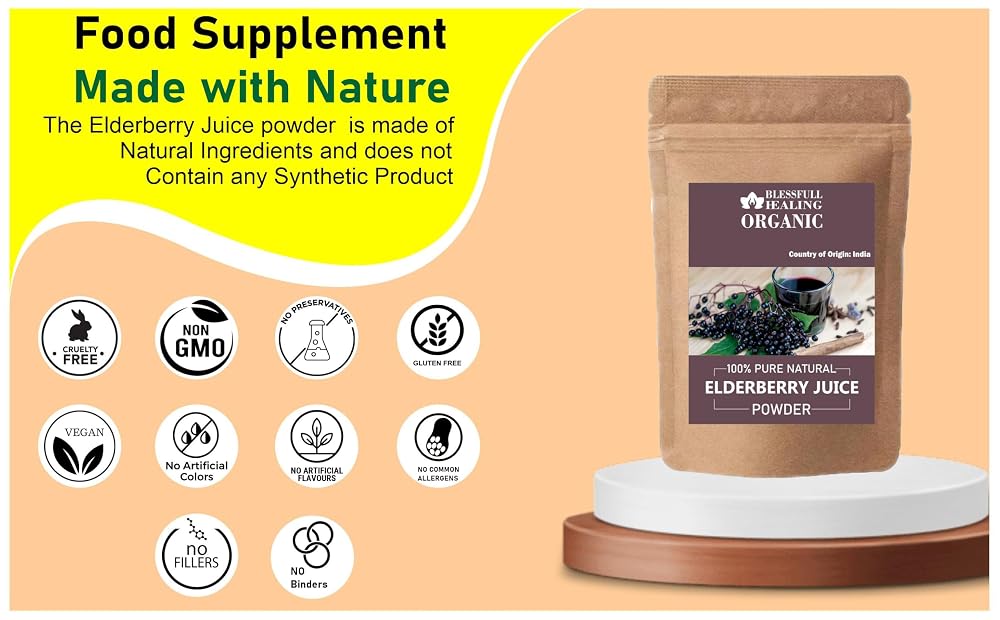 Blessfull Healing Organic Elderberry Juice Powder 100% Pure Natural