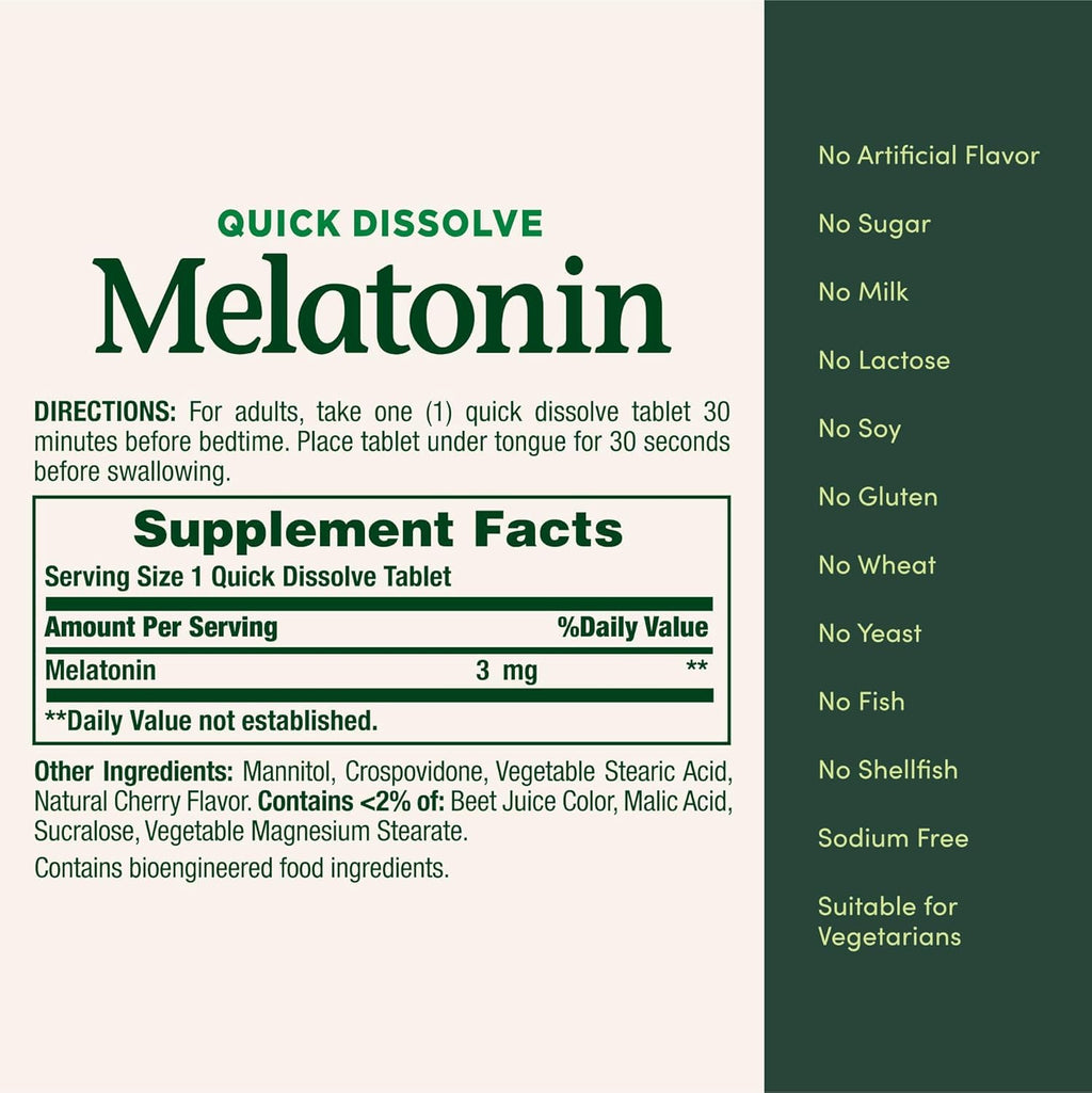Nature's Bounty Melatonin 3 mg Quick Dissolve Tablets - 240 Count - image 3