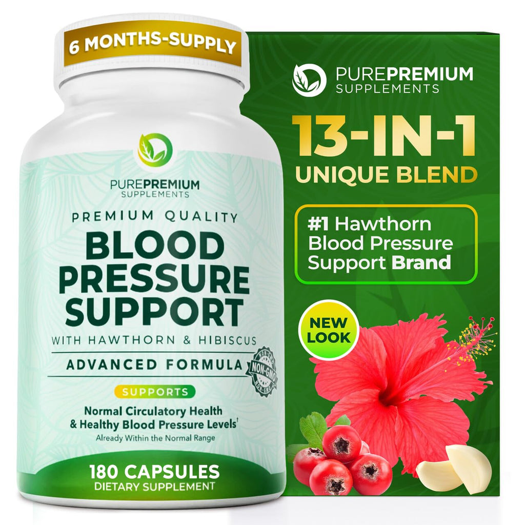 PurePremium Blood Pressure Supplements with Hawthorn Berry - 180 Capsules