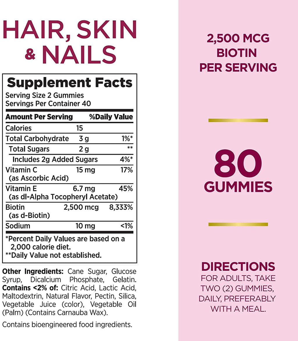 Nature's Bounty gummies biotin hair, skin, nails bottle