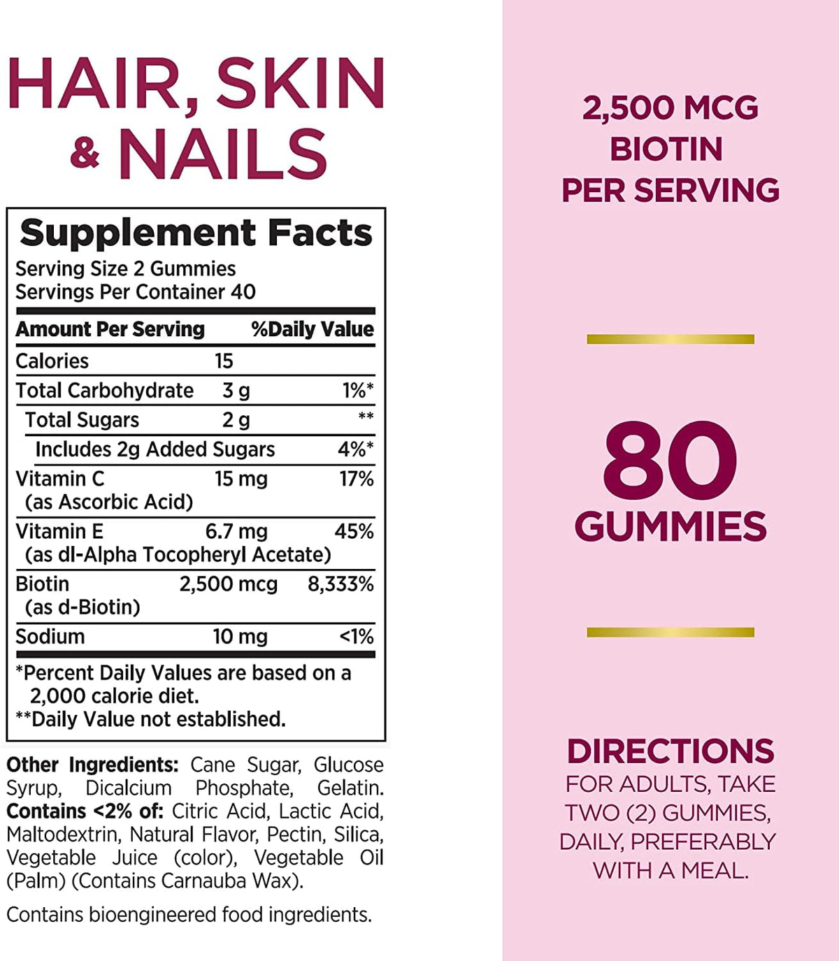 Nature's Bounty gummies biotin hair, skin, nails bottle