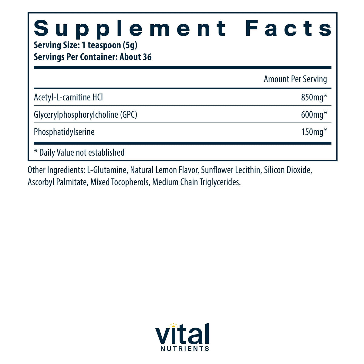 Vital Nutrients Vital Brain Powder Lemon - 150g - image 2