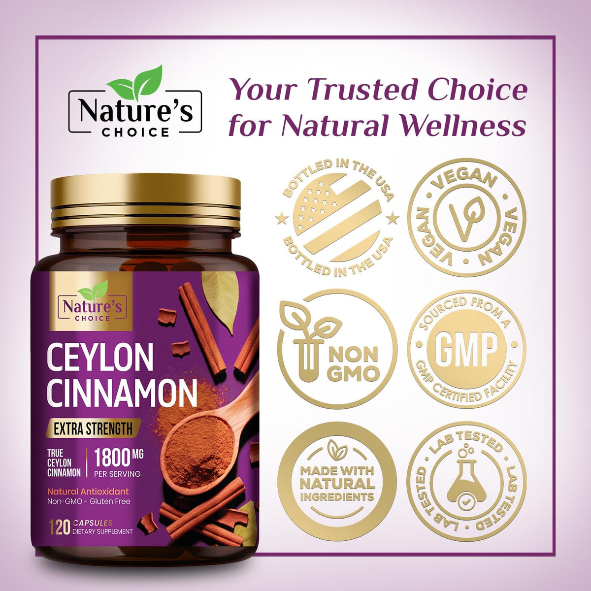 Nature's Choice Ceylon Cinnamon Capsules - Certified Organic Ceylon