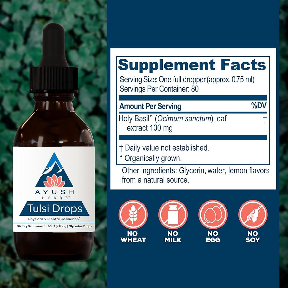 Ayush Herbs Tulsi Drops Alcohol-Free Holy Basil - 2 Fl Oz - image 3