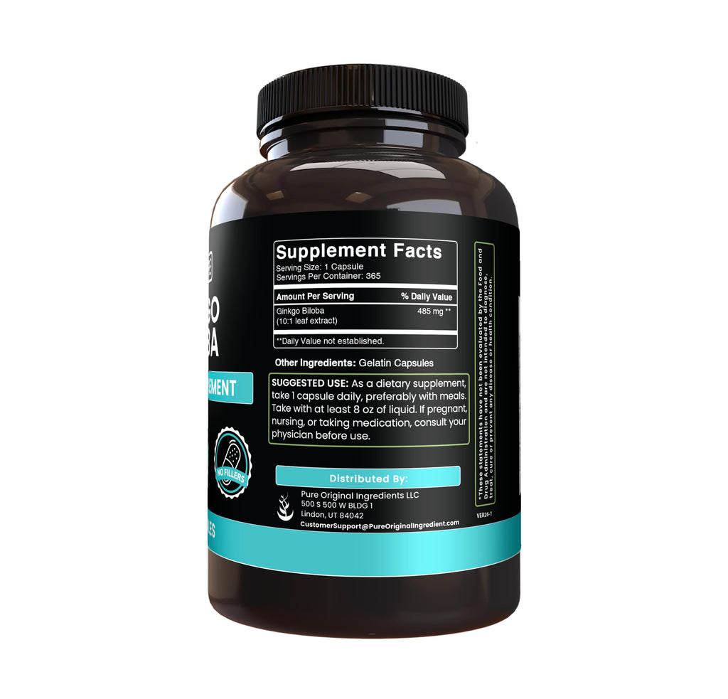 PURE ORIGINAL INGREDIENTS Ginkgo Biloba - 365 Capsules - image 2
