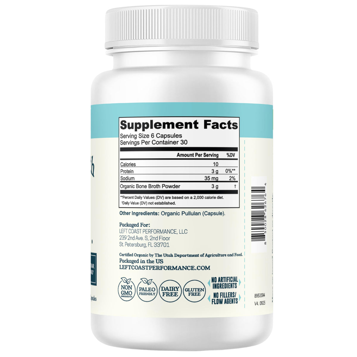 Left Coast Performance Grass-Fed Bone Broth Capsules - 180 Capsules - image 8