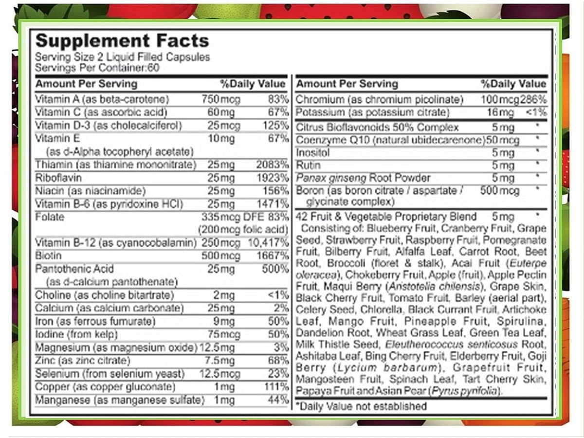 SJJ DEPOT Multivitamin with Fruit and Vegetable - 120 Capsules - image 2