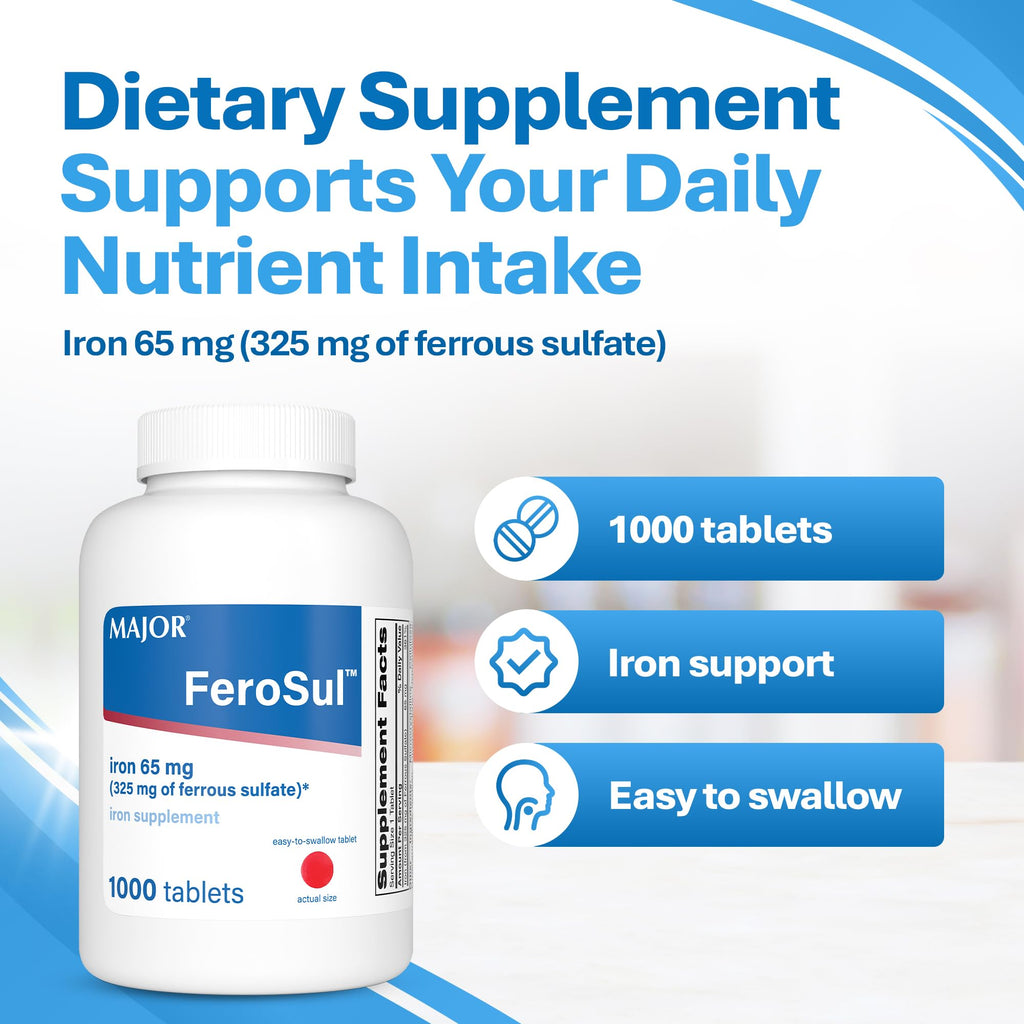 MAJOR Ferrous Sulfate 325mg Iron Tablets - 1000 Count - image 4