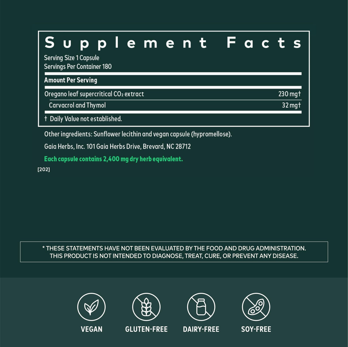 Gaia Herbs Oil of Oregano 230 mg Immune Support - 180 Vegan Capsules - image 2