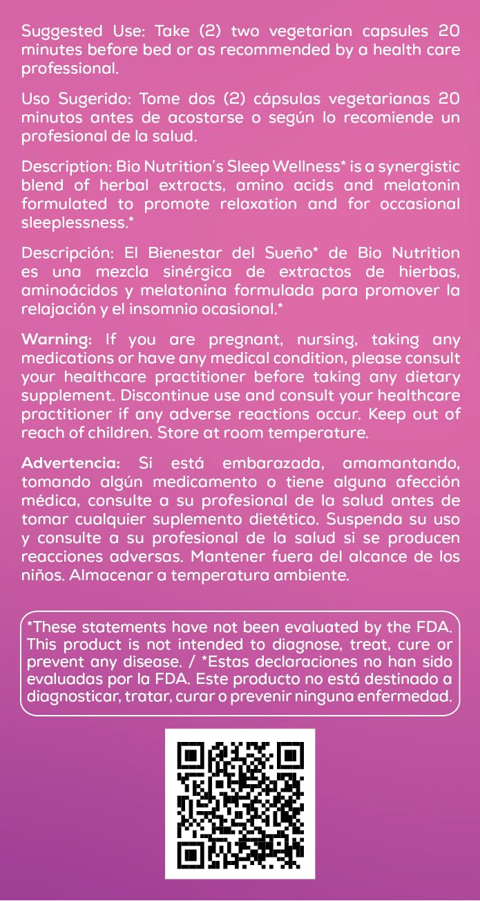 Bio Nutrition Sleep Wellness with Wild Lettuce Extract - 60 Vegetarian Capsules - image 4