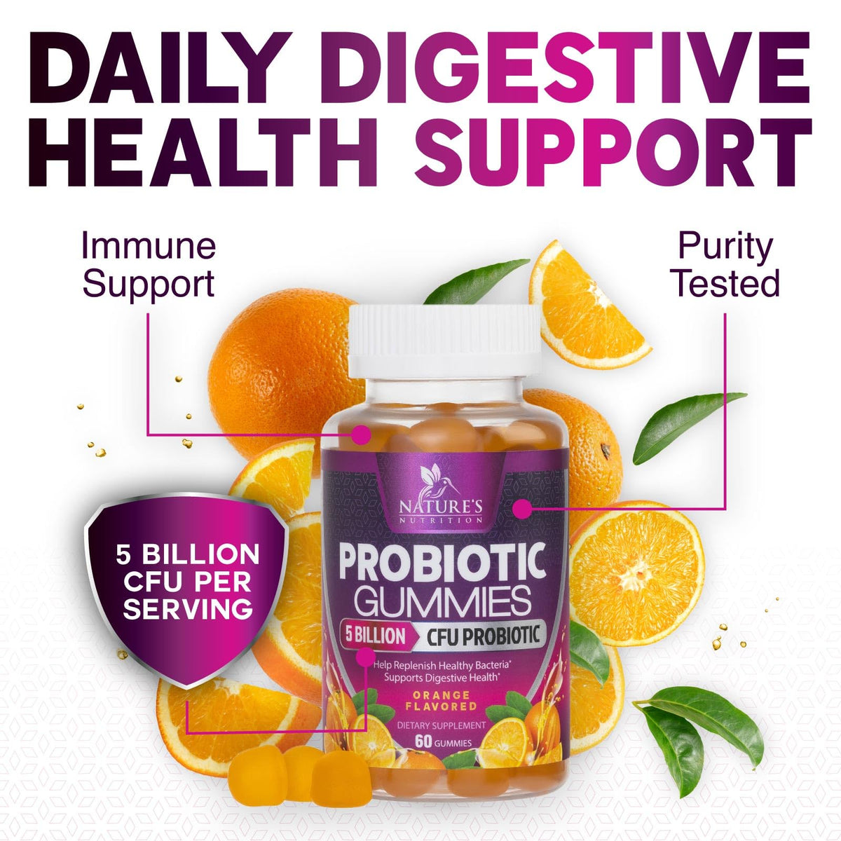 Nature's Nutrition Probiotics for Digestive Health Gummies - 6 Unique