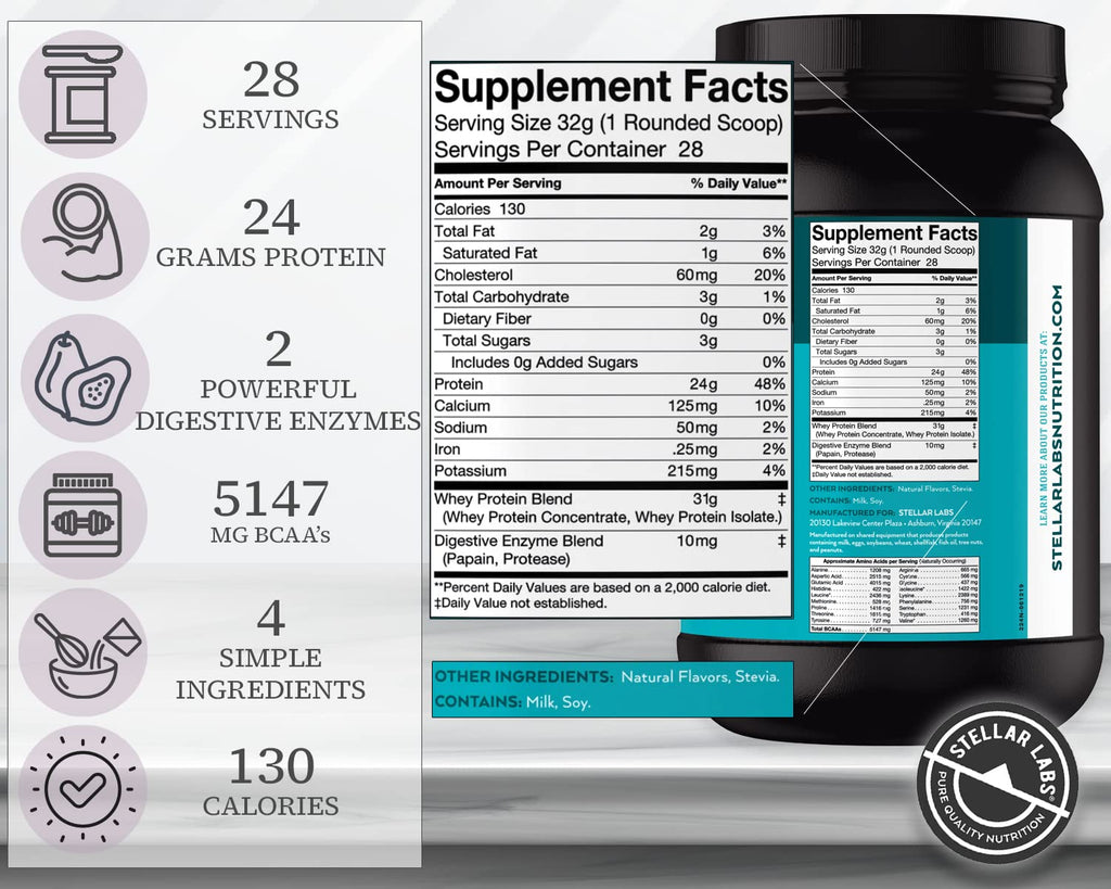 Stellar Labs Whey Protein Powder with BCAA's & Whey Isolate