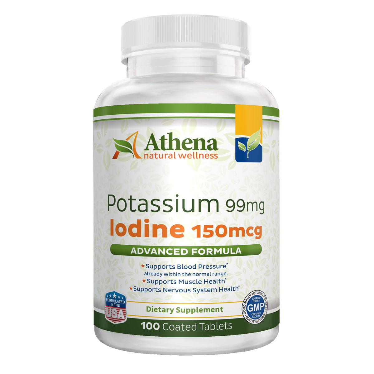 Athena Natural Wellness Potassium 99mg with Iodine Supplement - 100 Tablets
