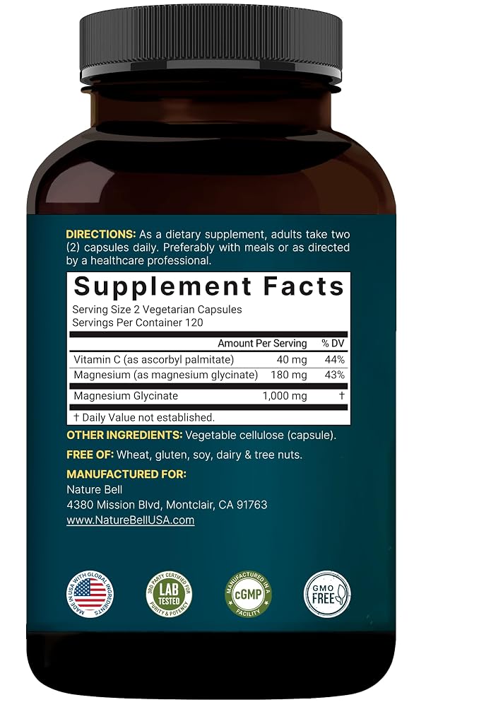 NatureBell Pure Magnesium Glycinate 1000mg - 240 Vegetarian Capsules - image 8
