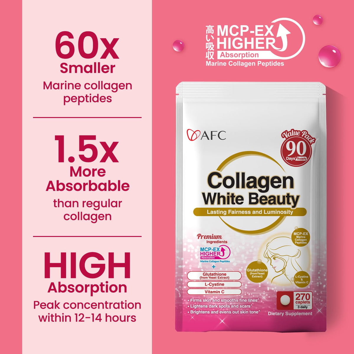 AFC Collagen White Beauty Glutathione Capsules - 270 Count - image 5