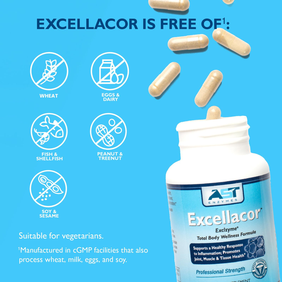 AST Enzymes Excellacor-450 Systemic Enzyme Supplement - 450 Vegetarian Capsules - image 7