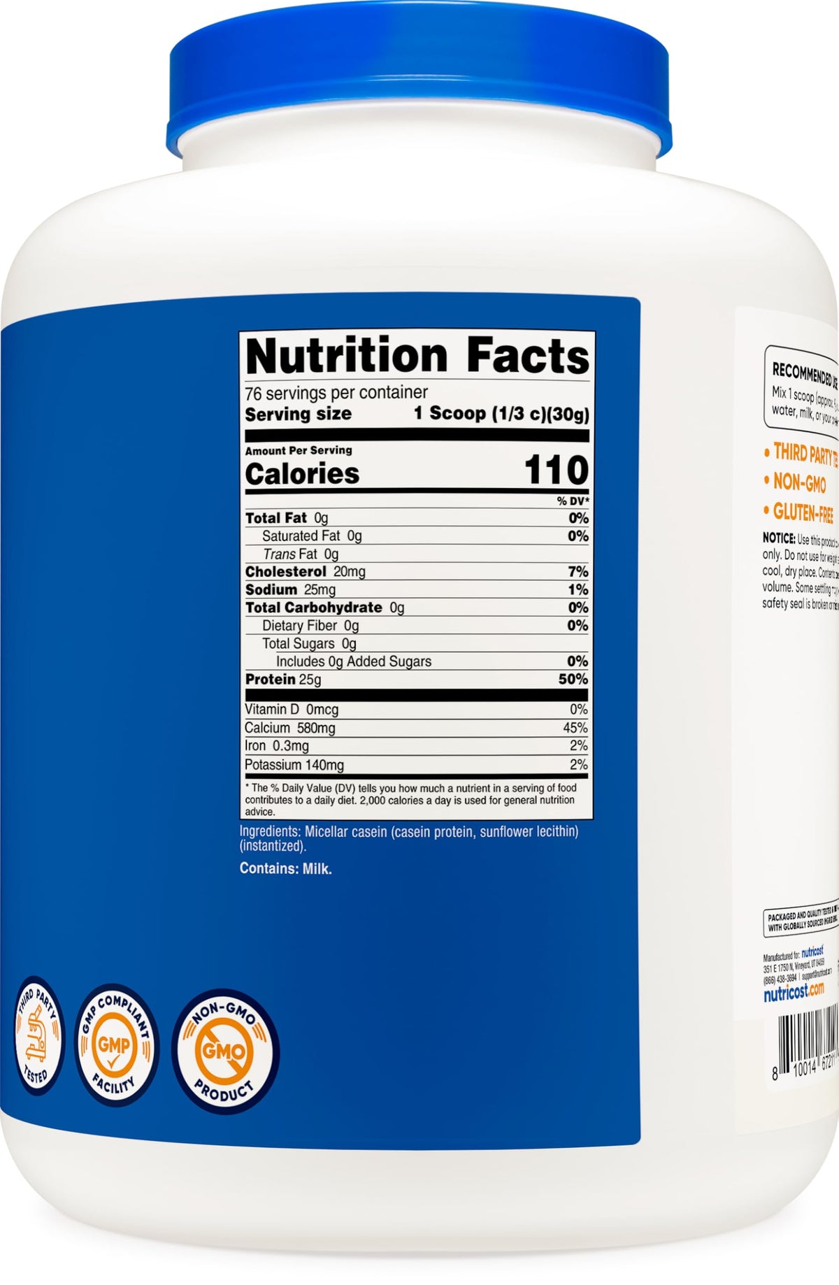 Nutricost Casein Protein Powder - 100% Micellar Casein