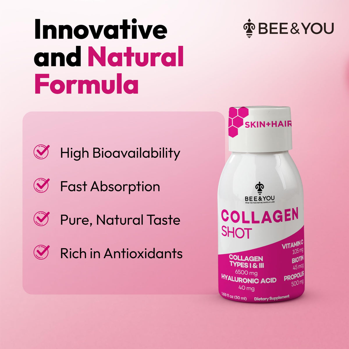 Bee and You Collagen Liquid Shot with Vitamin C and Biotin - 12 Pack - image 5