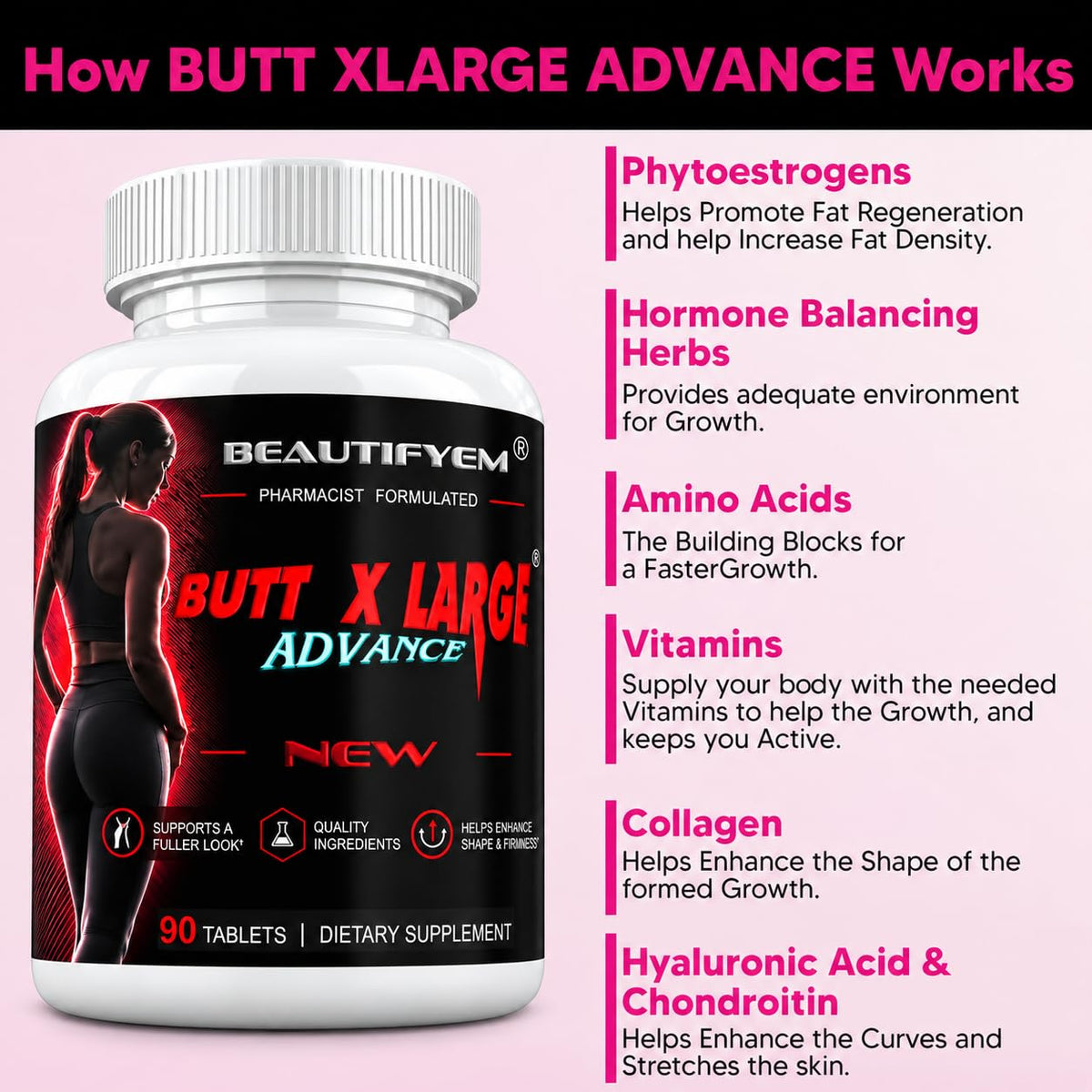 BEAUTIFYEM Butt X-Large Advance Booty Enhancement Tablets - 90 Tablets - image 3
