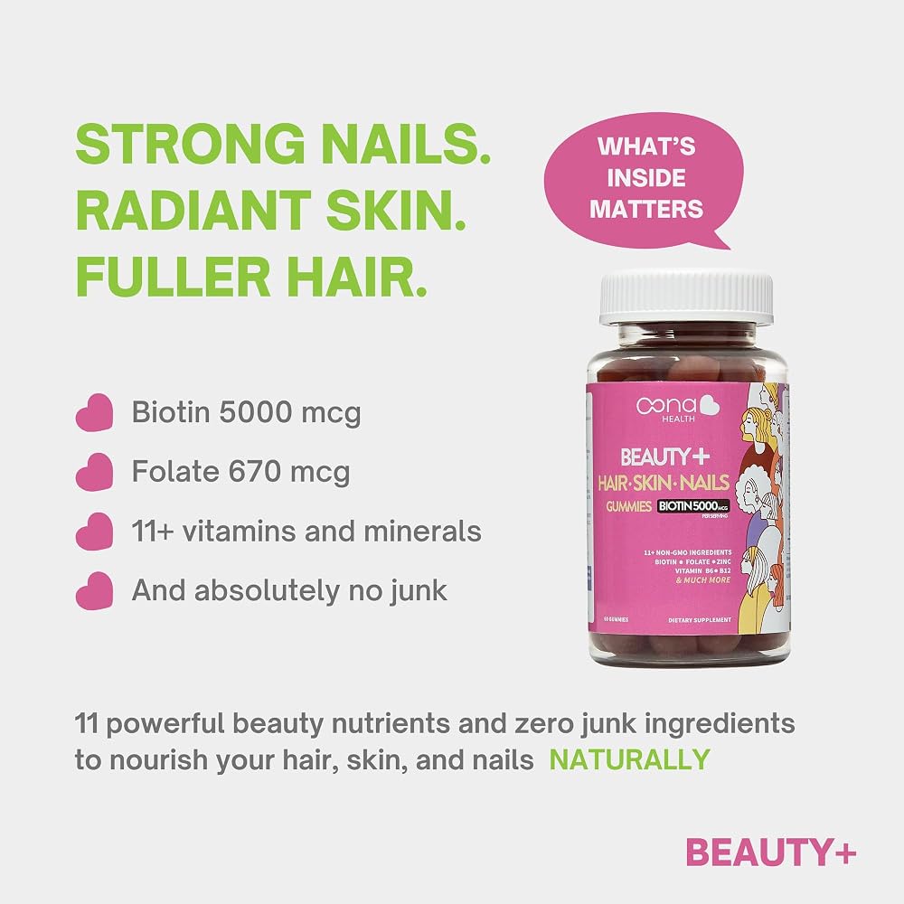 Oona Health Beauty+ Hair Nails Skin Biotin Gummies 5000 mcg - 60 Count - image 5