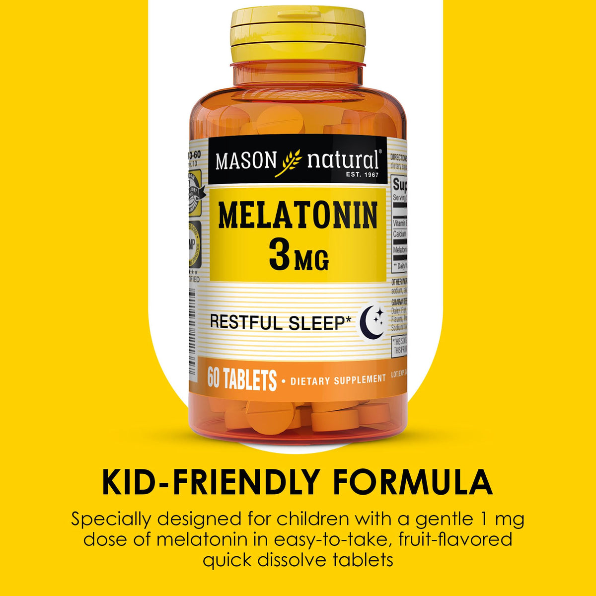 MASON NATURAL Melatonin 3 mg with B6 & Calcium Sleep Aid - 60 Tablets - image 4