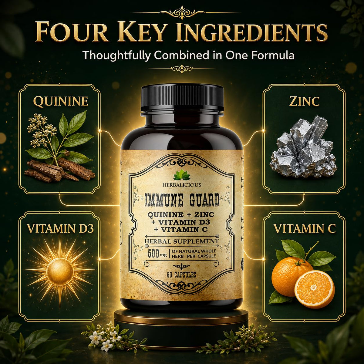 HERBALICIOUS Quinine Capsules 500mg with Vitamin C, D3 & Zinc - 60 Capsules - image 7