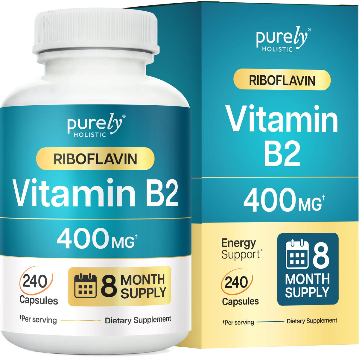 Purely Holistic Vitamin B2 Riboflavin 400mg Energy Support - 240 Capsules