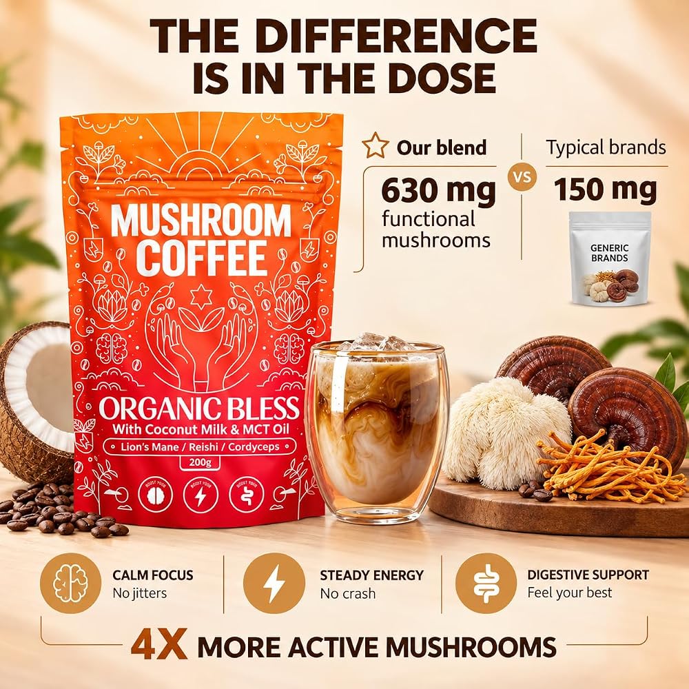 Organic Bless Mushroom Coffee Instant Powder - 30 Servings - image 3