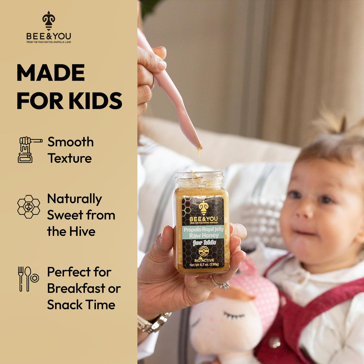 Bee and You Royal Jelly Raw Honey for Kids Immune Support - 6.7 oz - image 6