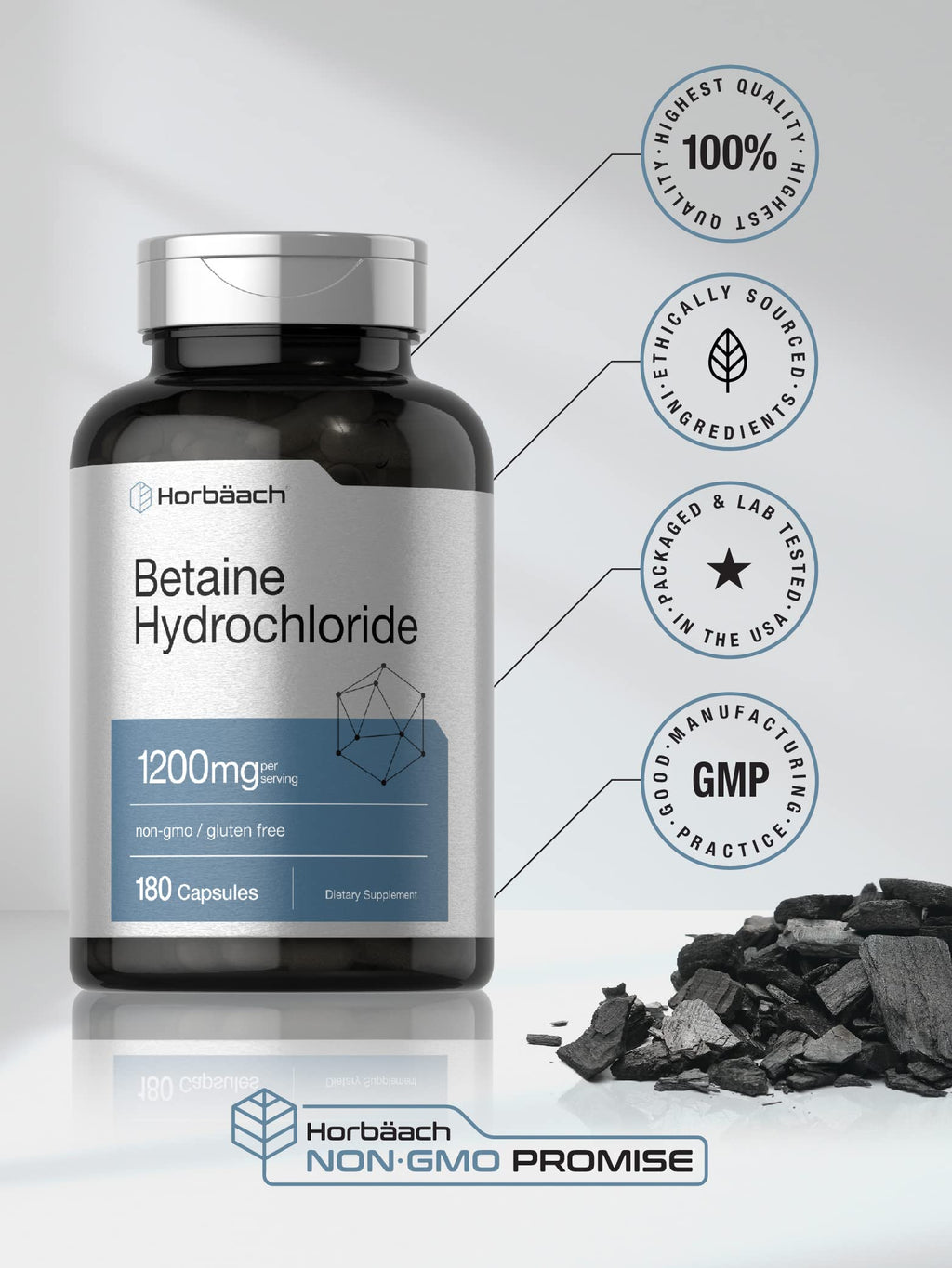 Horbäach Betaine HCl 1200mg - 180 Capsules - image 5