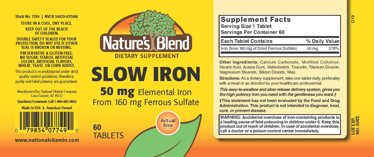 Nature's Blend Slow Iron 50 mg - 60 Tablets - image 2
