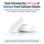 BariatricPal Easy Swallow Calcium Citrate (600mg) and D3 Coated