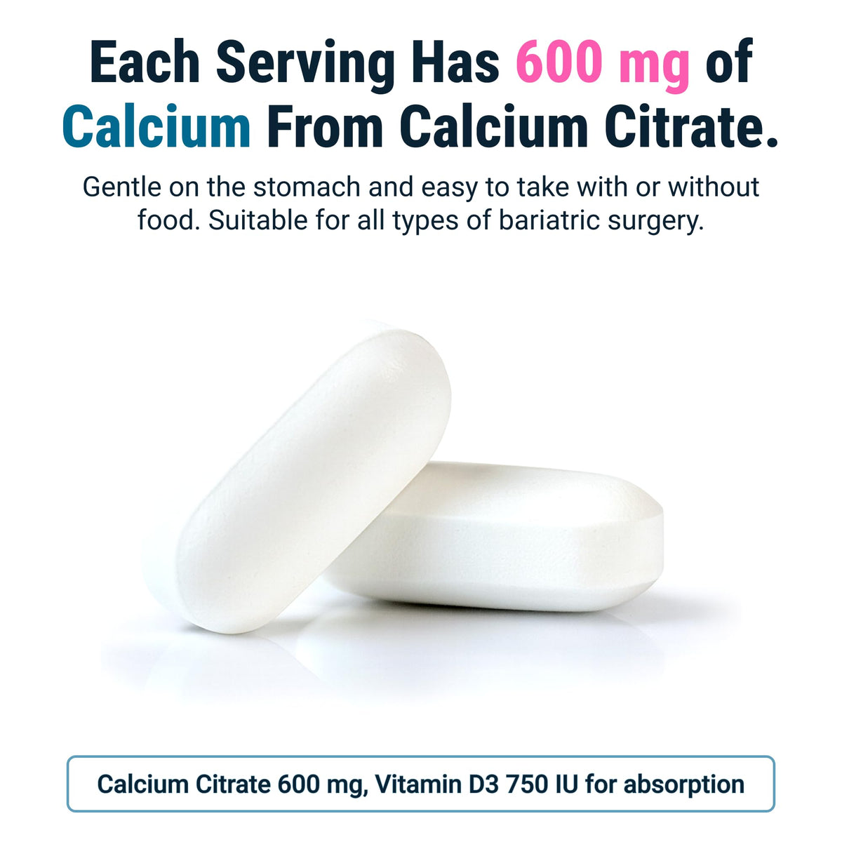BariatricPal Easy Swallow Calcium Citrate (600mg) and D3 Coated