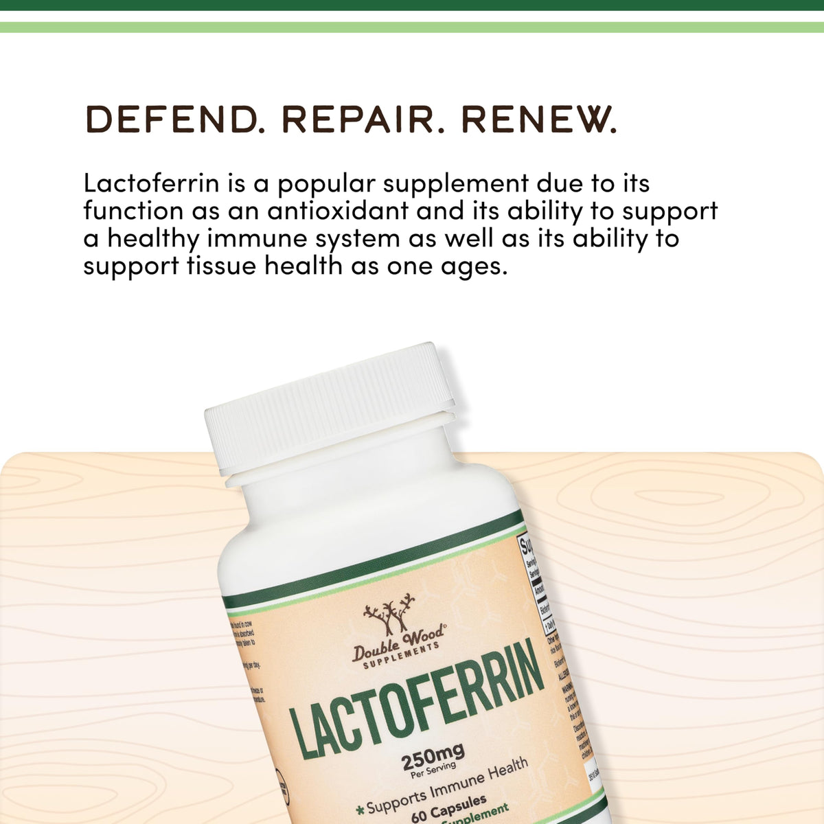 Double Wood Supplements Lactoferrin 250mg Bioferrin Iron Support - 60 Capsules - image 4