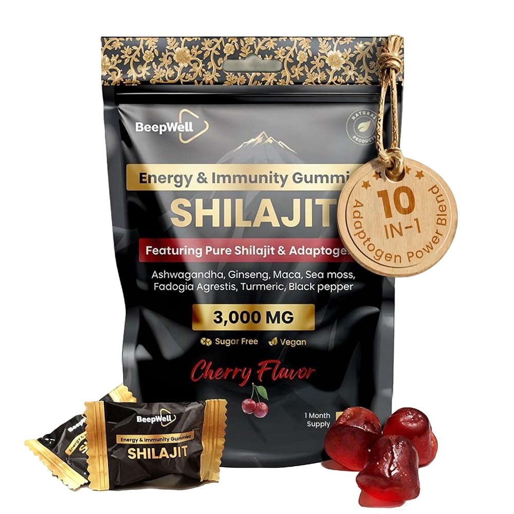 BeepWell Shilajit Gummies with Ashwagandha for Energy & Stamina - 60 Count