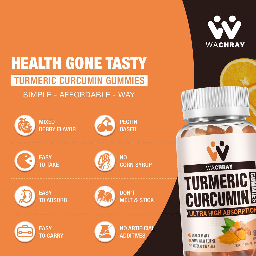 WACHRAY Turmeric Curcumin Gummies with Ginger & Black Pepper - 160 Count - image 6