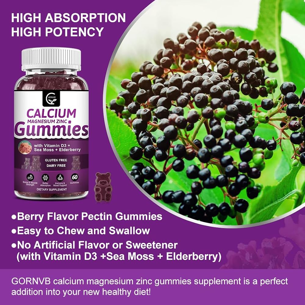 GORNVB Calcium Magnesium Zinc Gummies with High Absorption Magnesium