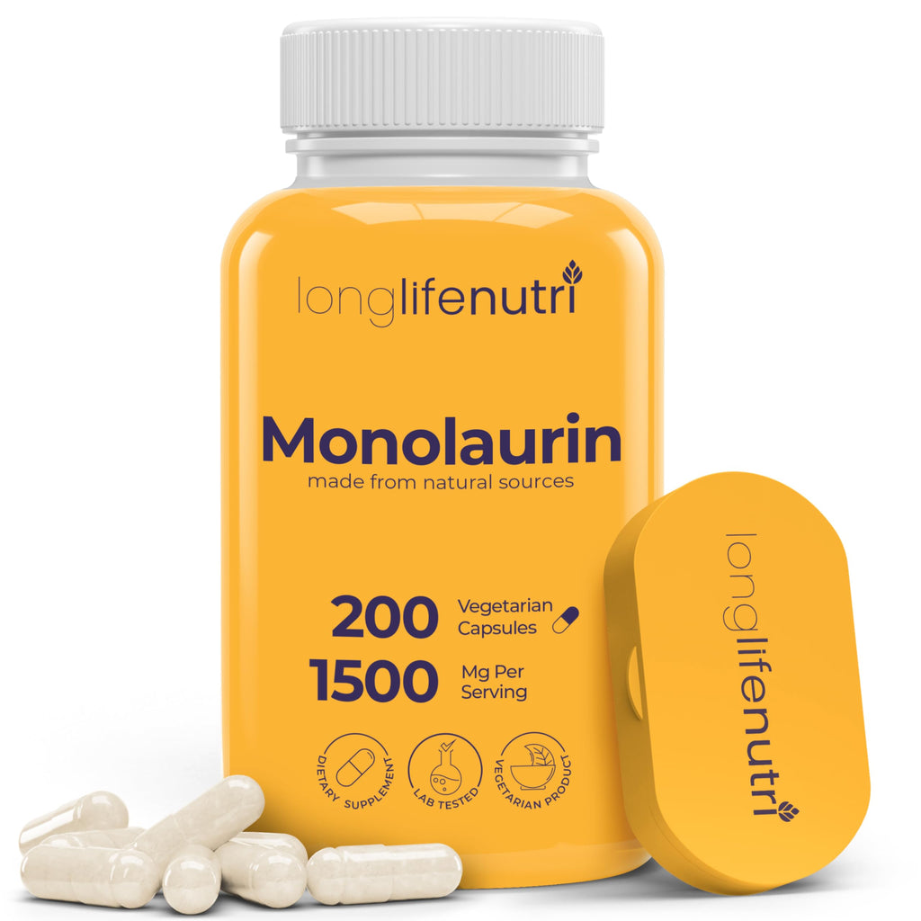LongLifeNutri Monolaurin 1500mg Supplement - 200 Vegetarian Capsules