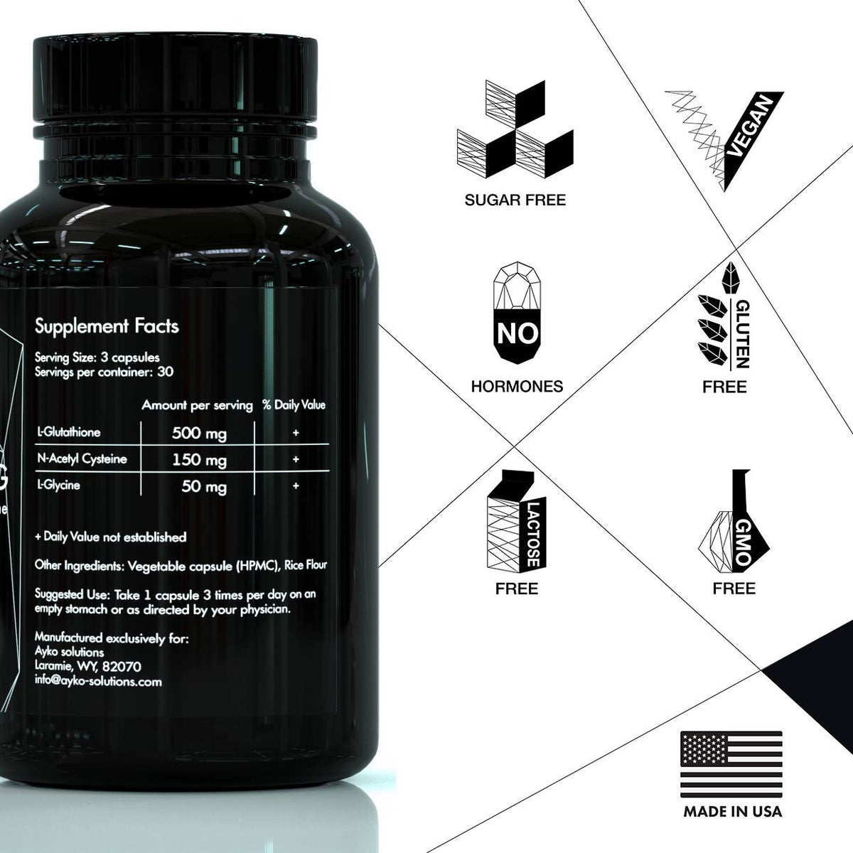 AYKO L-Glutathione 500 mg Antioxidant - 90 Vegetarian Capsules - image 2