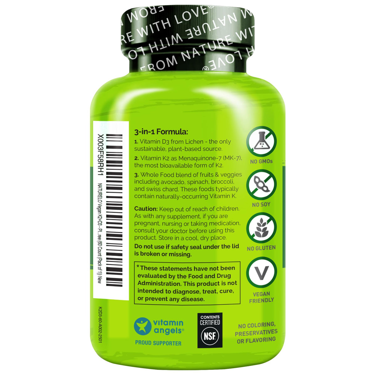 Naturelo Unflavored k2+ D3 Capsules bottle immune