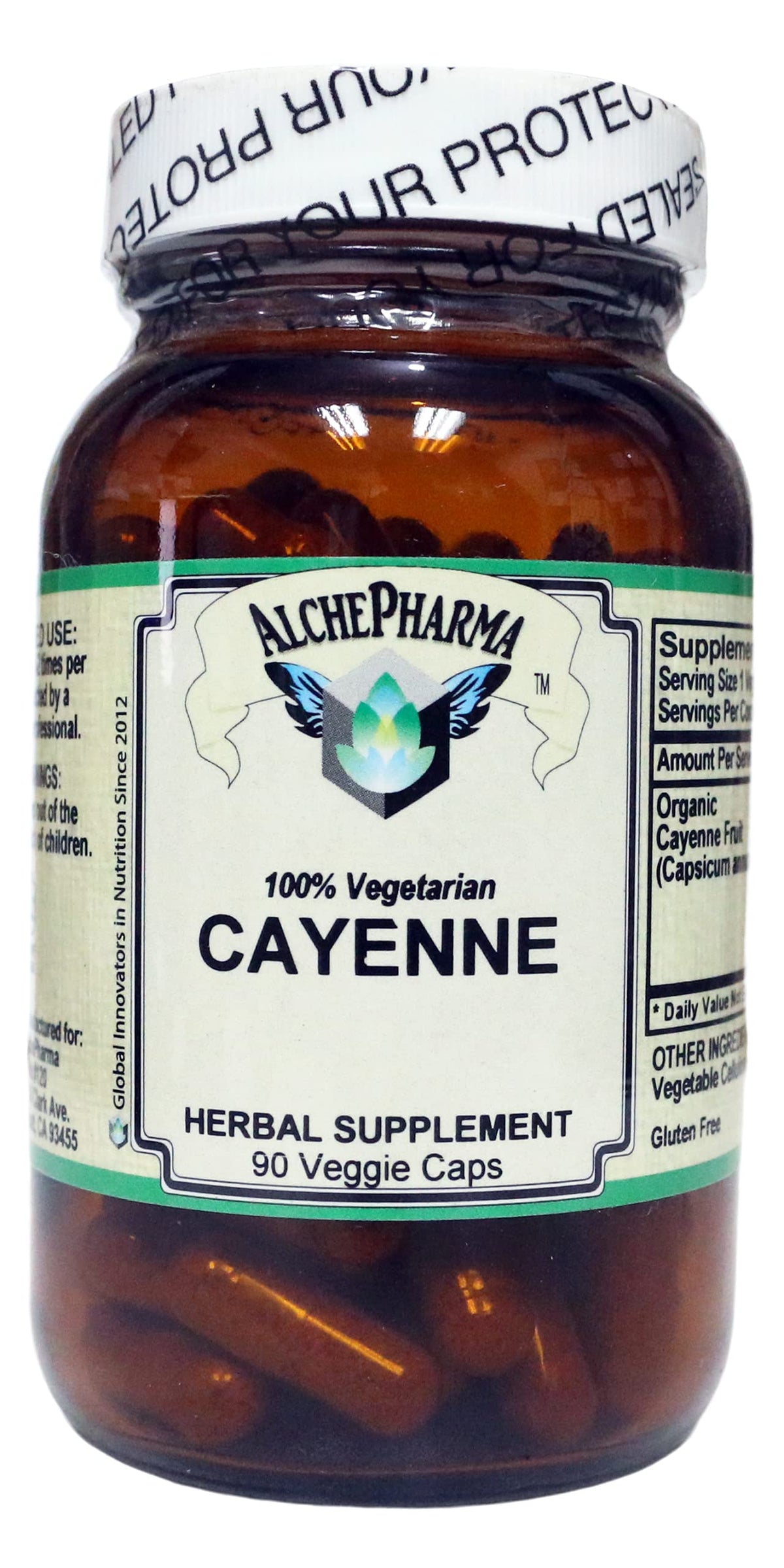 AlchePharma Cayenne Fruit Organic 500mg Capsules - 90 Vegetarian Capsules