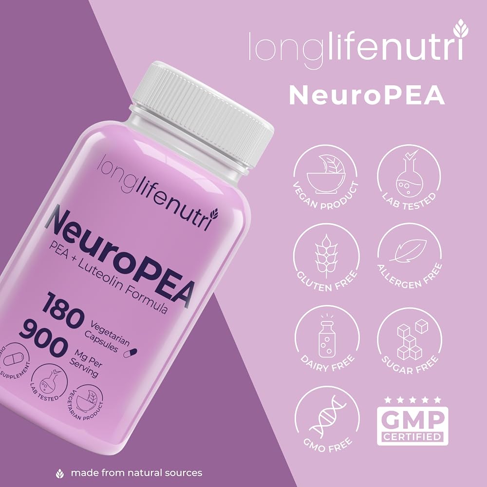 LongLifeNutri NeuroPEA Palmitoylethanolamide Luteolin - 180 Vegetarian Capsules - image 7