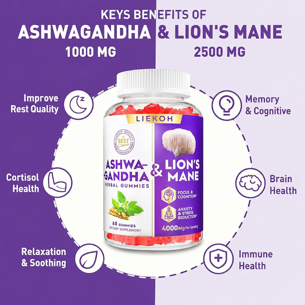 Liekoh Ashwagandha & Lion's Mane Gummies for Brain Health - 60 Count - image 3