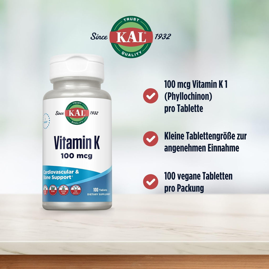 KAL Vitamin K1 100 Mcg Tablets for Bone Support - 100 Tablets - image 3