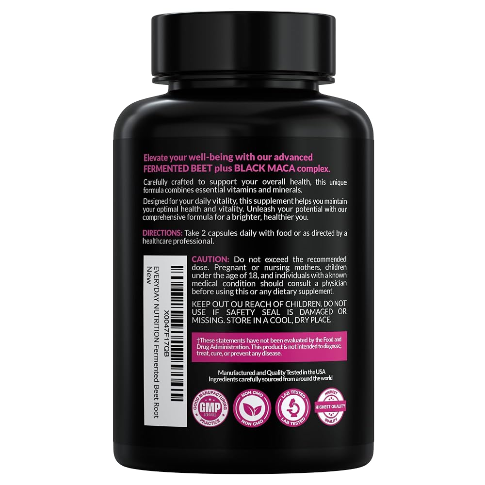 EVERYDAY NUTRITION Organic Fermented Beet Root & Black Maca - 90 Capsules - image 3