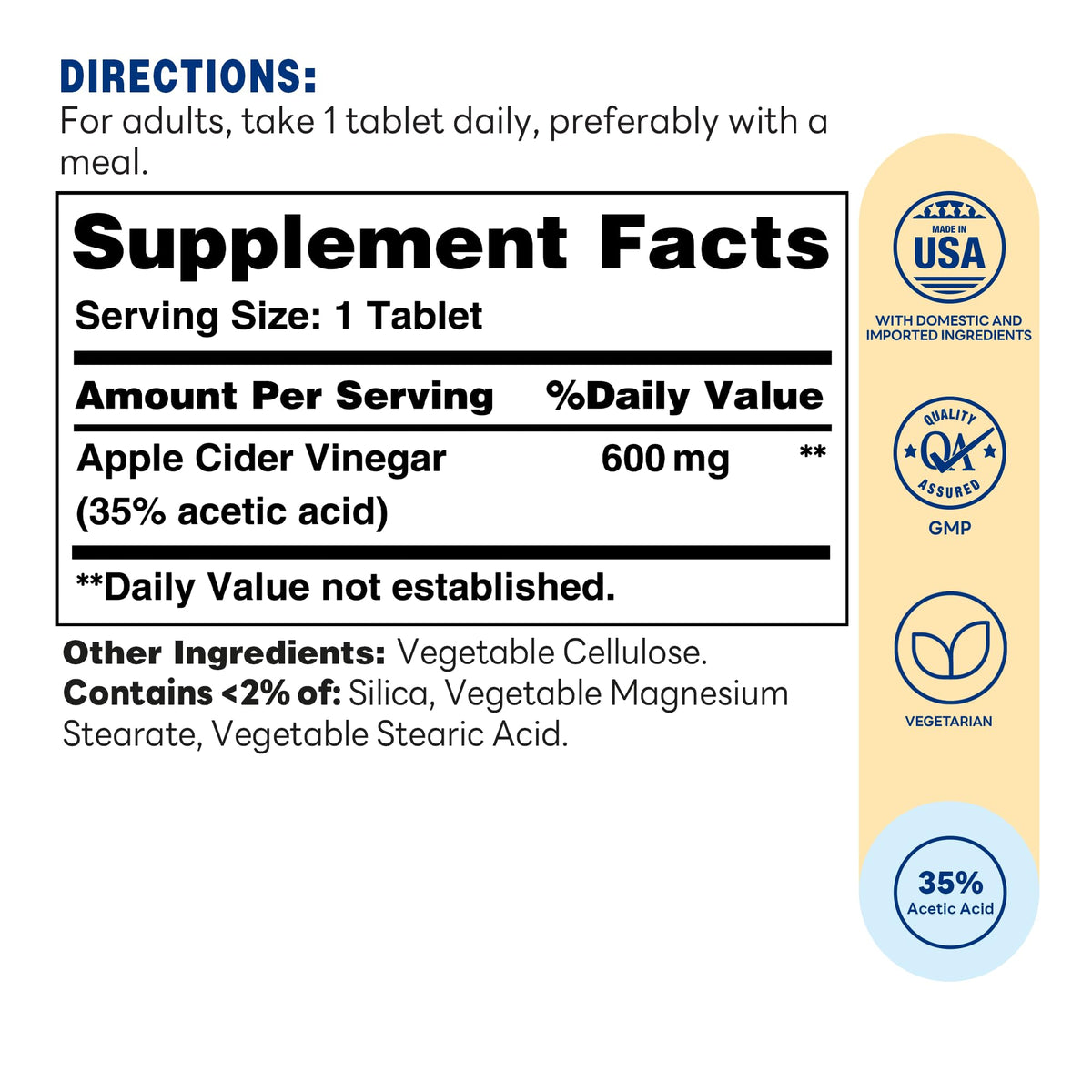 Vitamin World Apple Cider Vinegar 600 mg - 200 Tablets - image 2