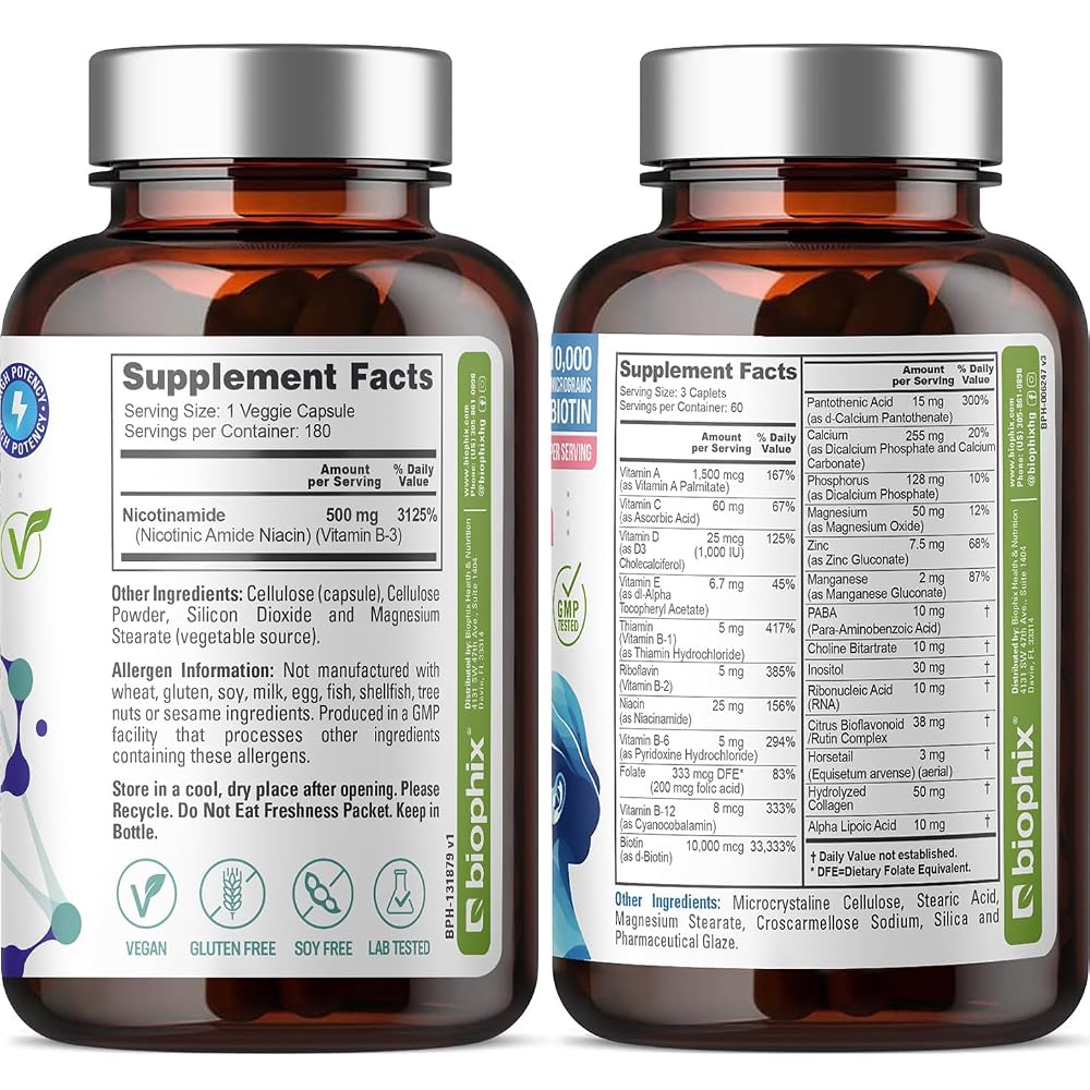 Biophix B-3 Nicotinamide 500 mg Vegetarian Capsules - 180 Count - image 2