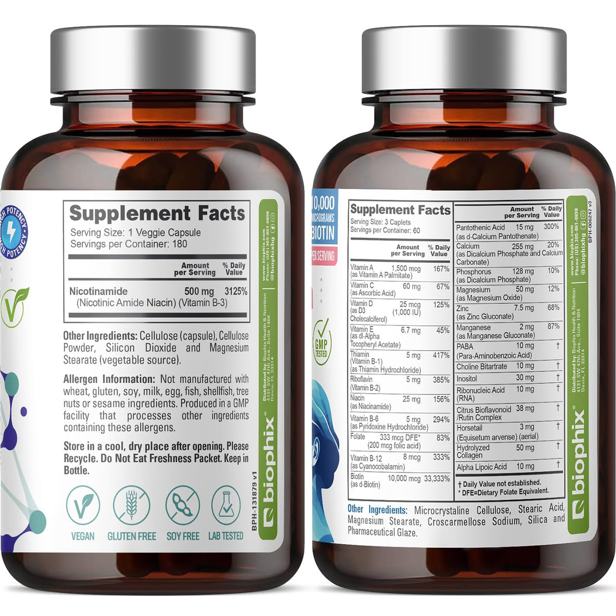 Biophix B-3 Nicotinamide 500 mg Vegetarian Capsules - 180 Count - image 2