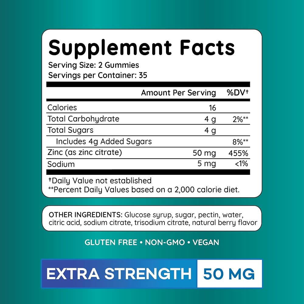 PAYÉ Zinc Gummies 50 mg Immune Support - 70 Gummies - image 4